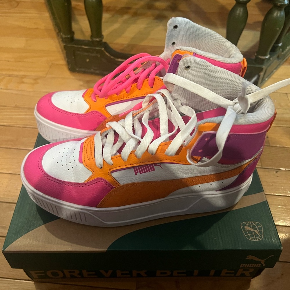 Puma Karmen Rebelle Chunky Platform Sneaker Orange Hot Pink White Woman’s Sz 6